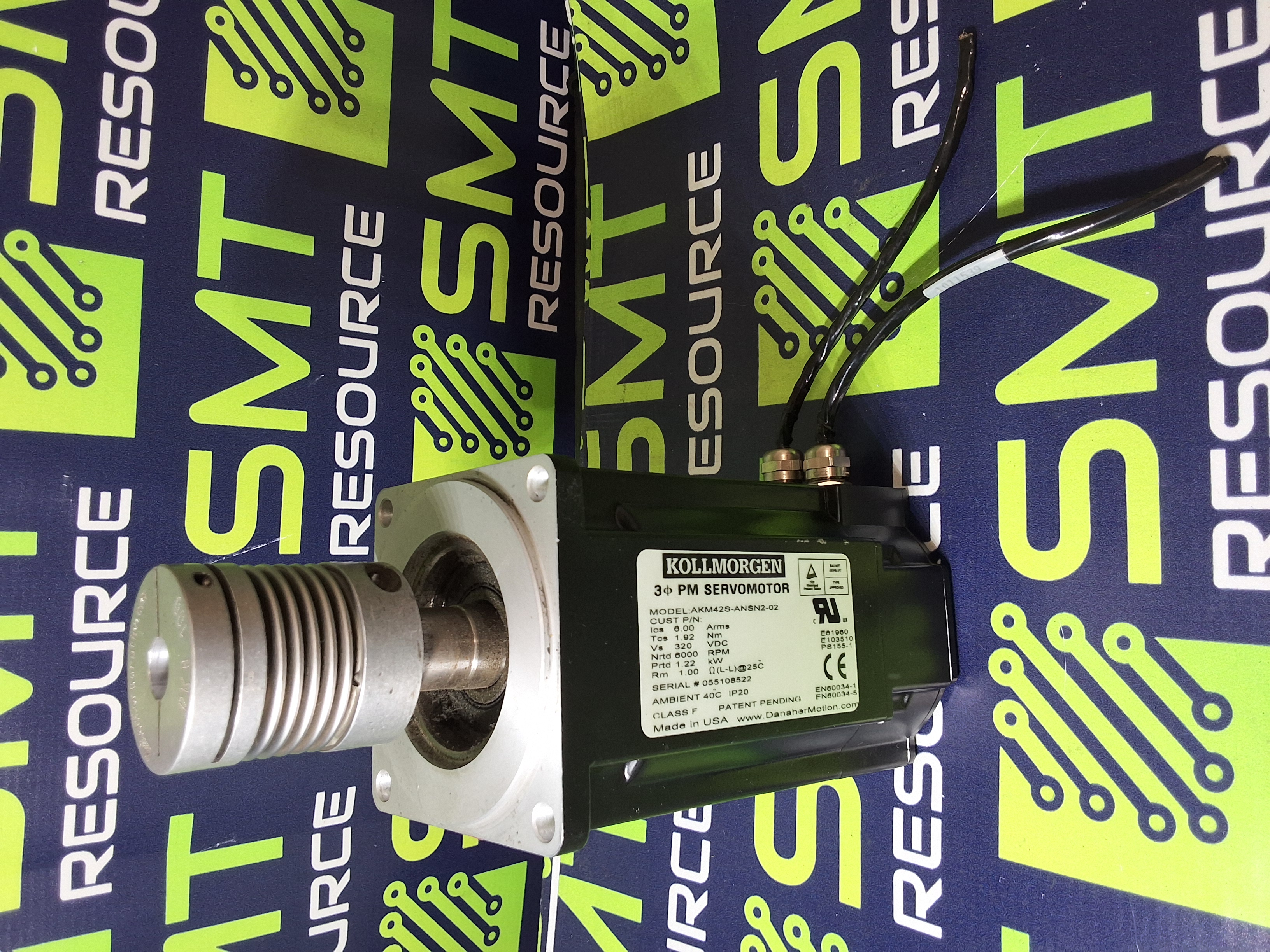 Used DANAHER KOLLMORGEN AKM42S-ANSN2-02 3Ø PM SERVO MOTOR 3 PHASE 320VDC 6000RPM