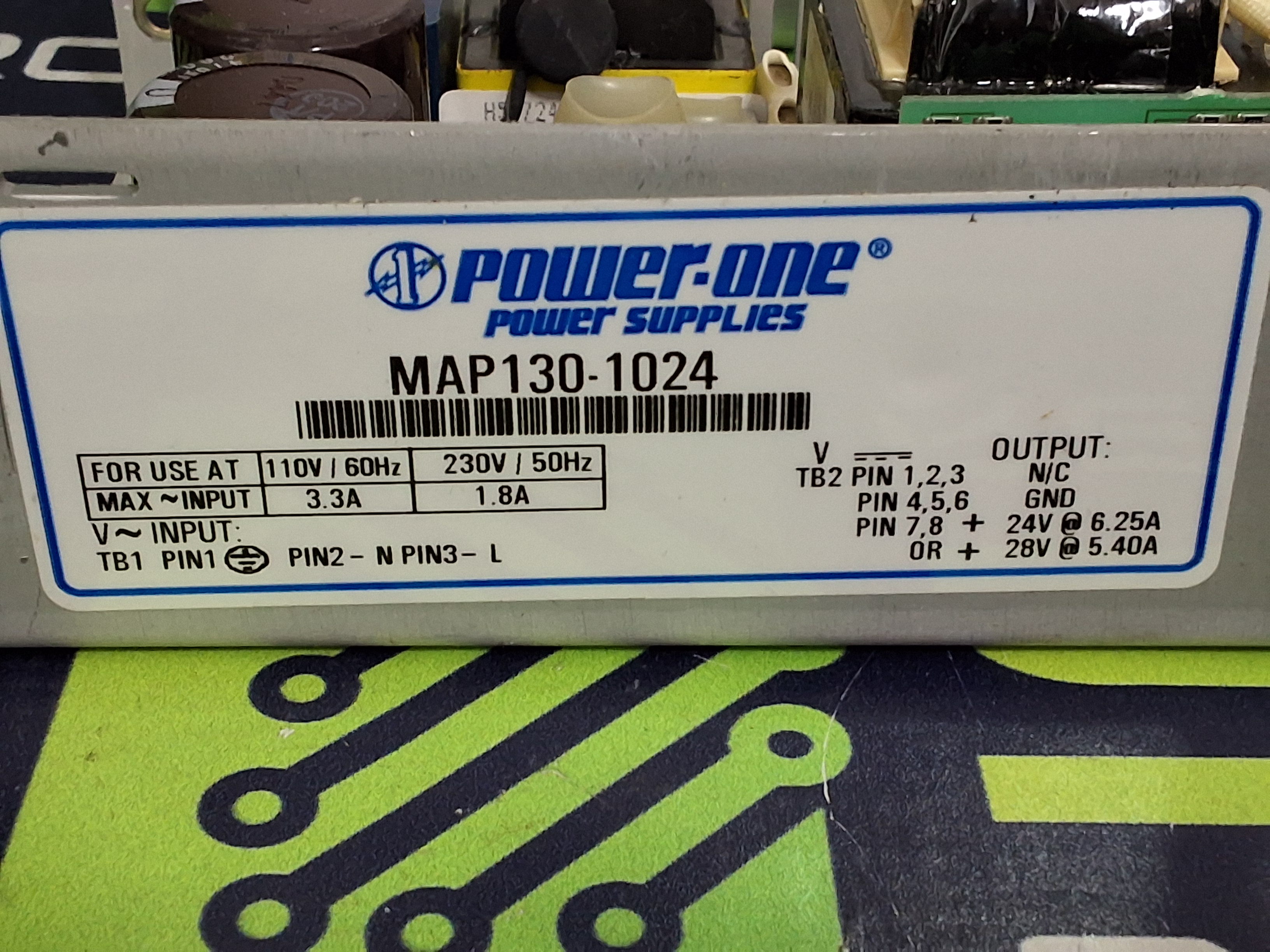 Used POWER-ONE MAP130-1024 POWER SUPPLY 1.8/3.3AMP 110/230VAC 24VDC 50/60Hz