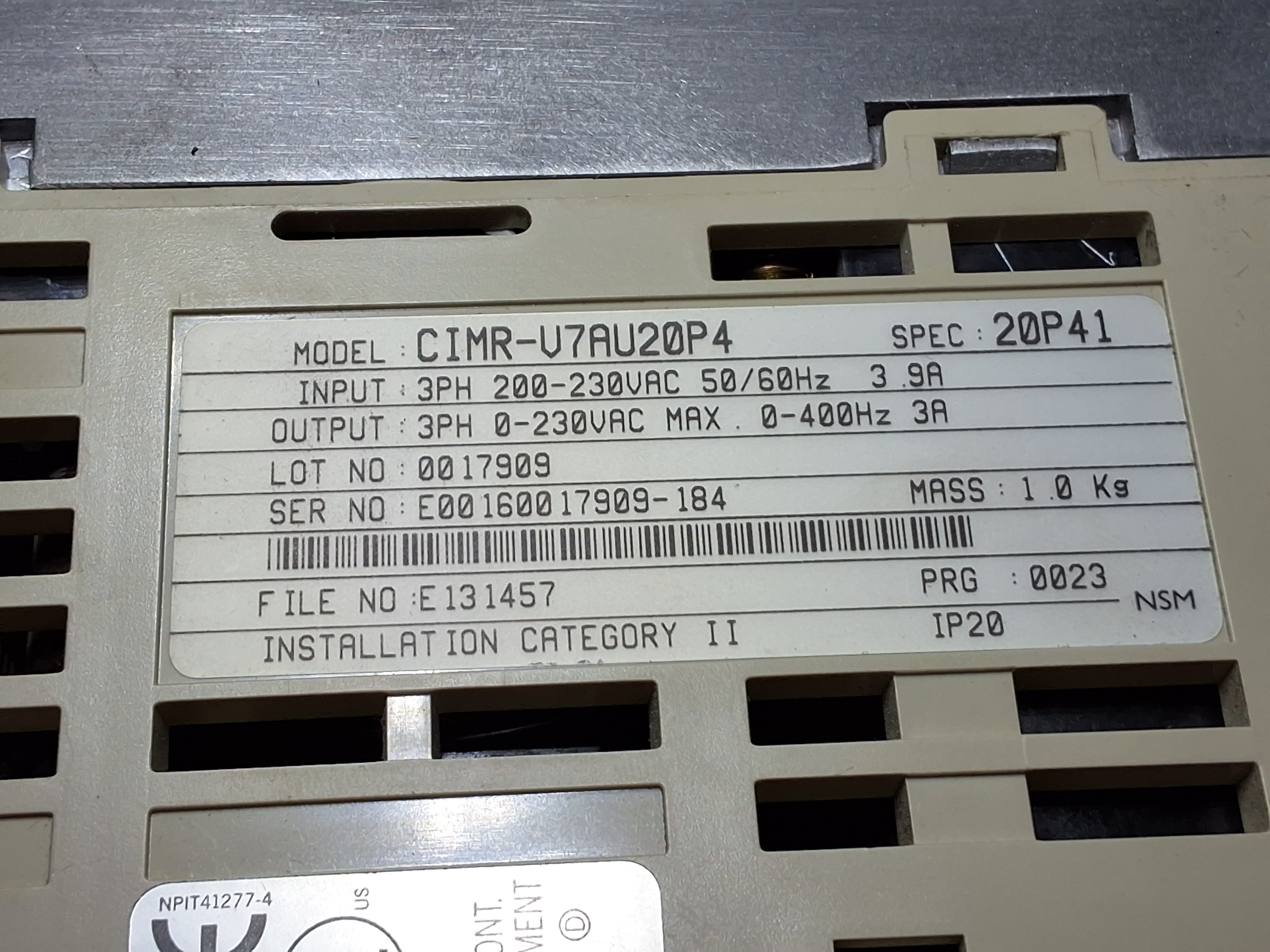 Used IDM CONTROLS CIMR-V7AU20P4 3 PHASE INVERTER DRIVE
