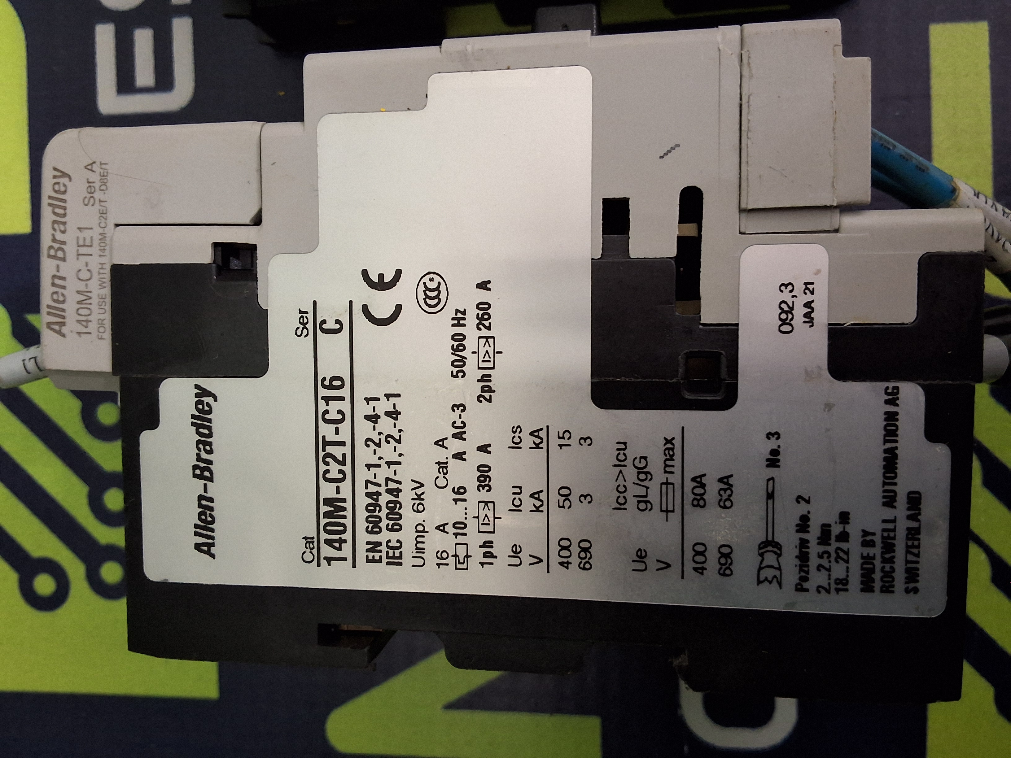 Used ALLEN-BRADLEY 140M-C2T-C16 MOTOR PROTECTION CIRCUIT BREAKER