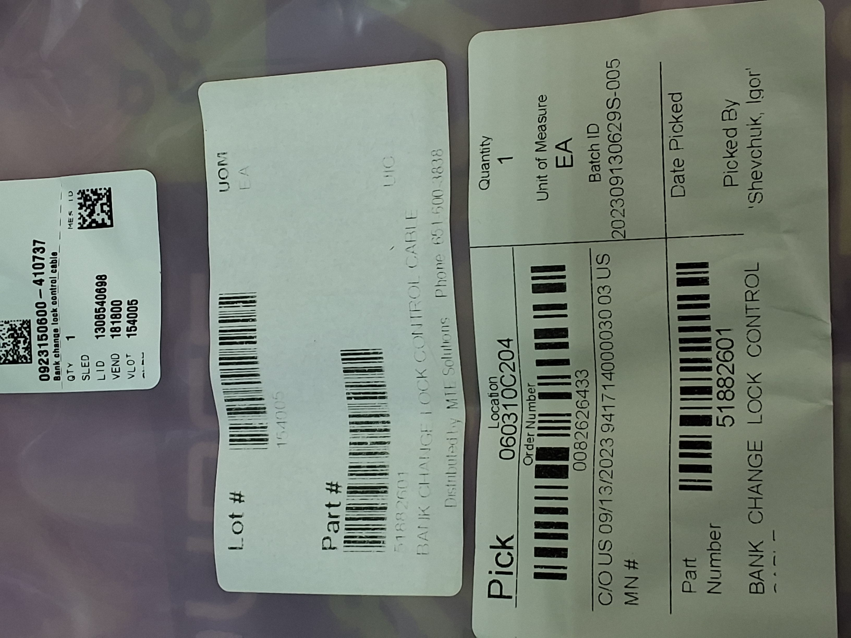UNIVERSAL INSTRUMENTS 51882601 BANK CHANGE LOCK CONTROL CABLE - BRAND NEW