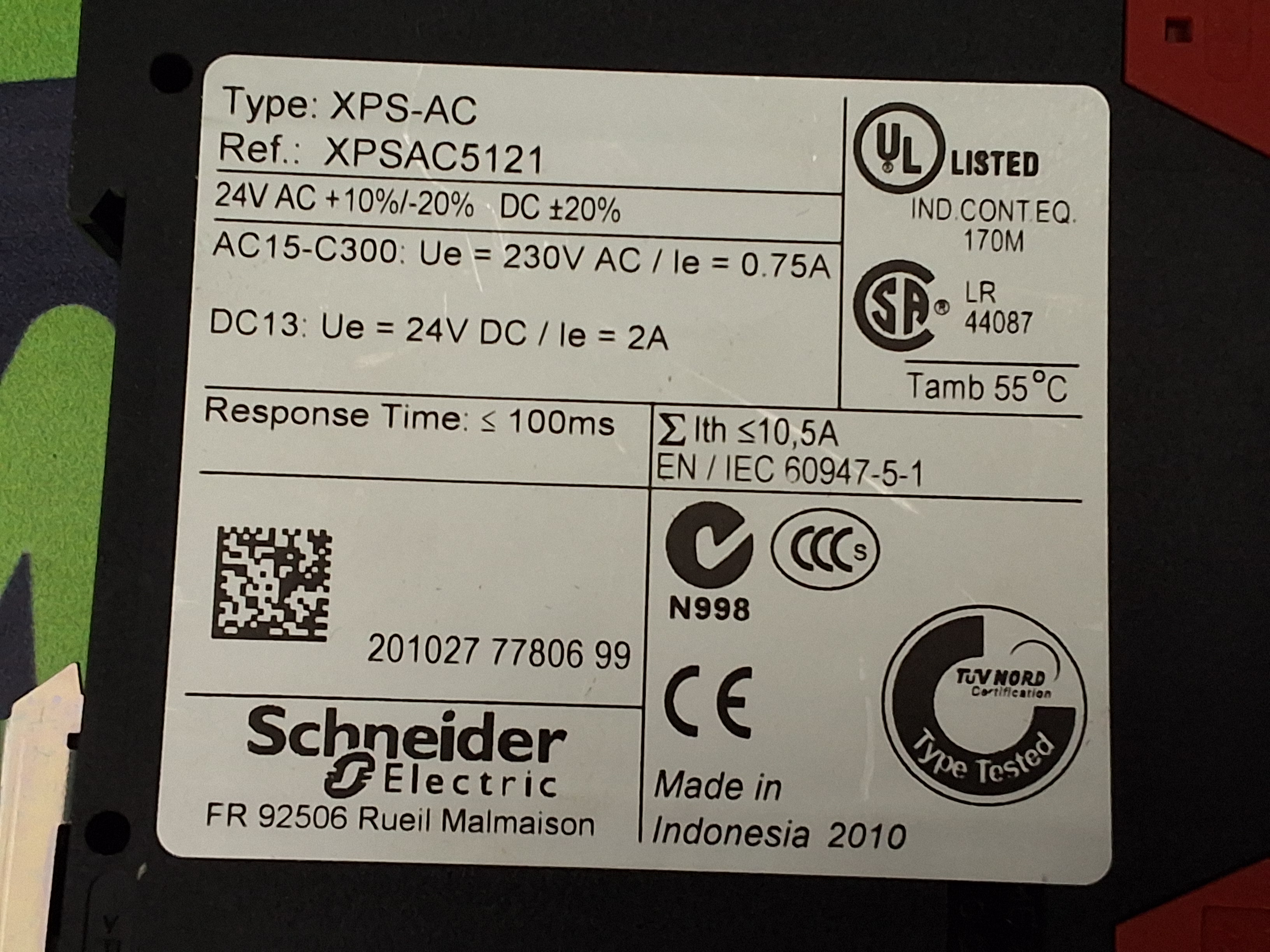 Used SCHNEIDER ELECTRIC XPS-AC SAFETY RELAY 24VAC