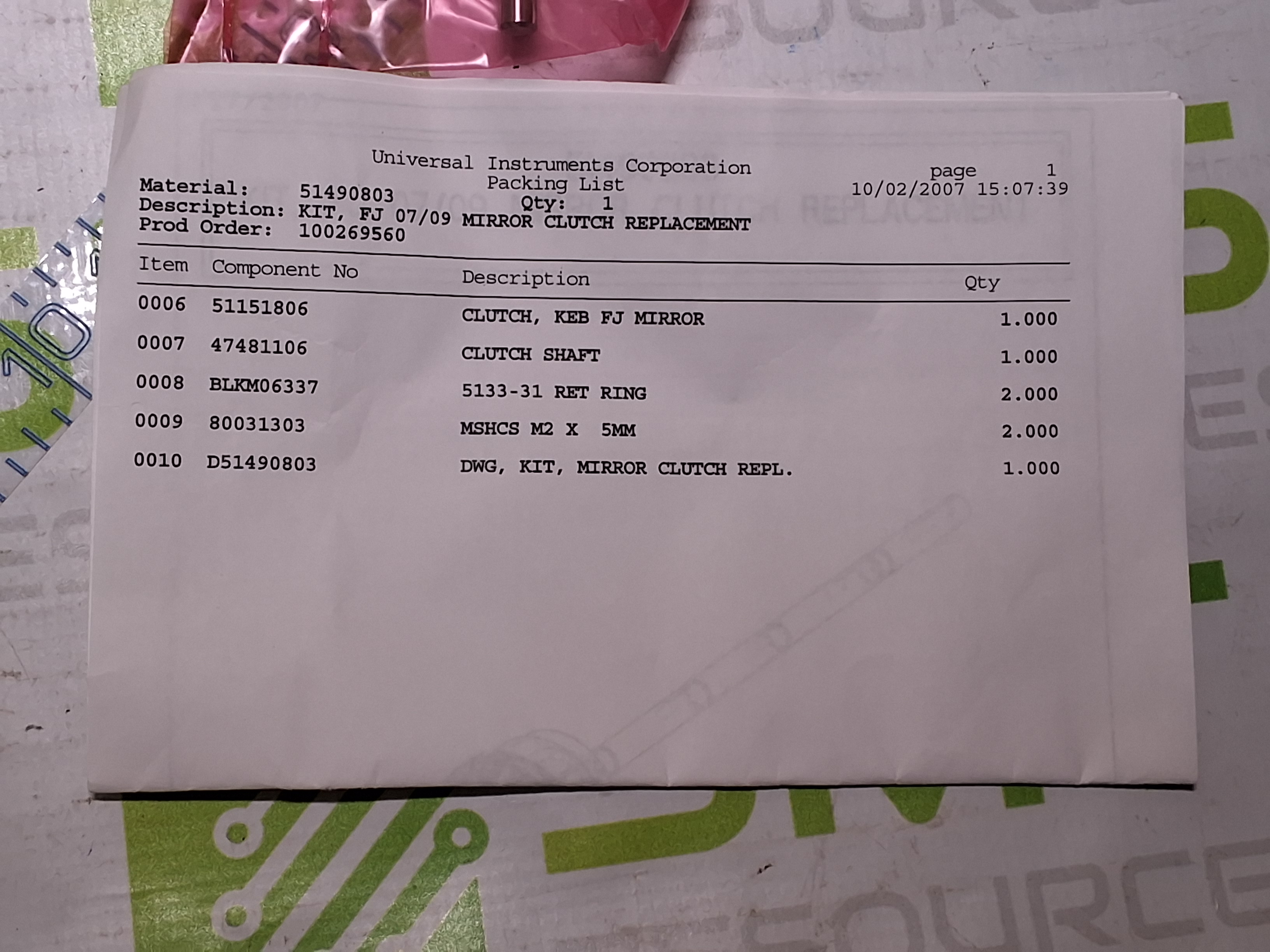 FLEXJET MIRROR CLUTCH REPLACEMENT KIT - KEB 020364X-060U SPINDLE 5.5W 12VDC - NEW