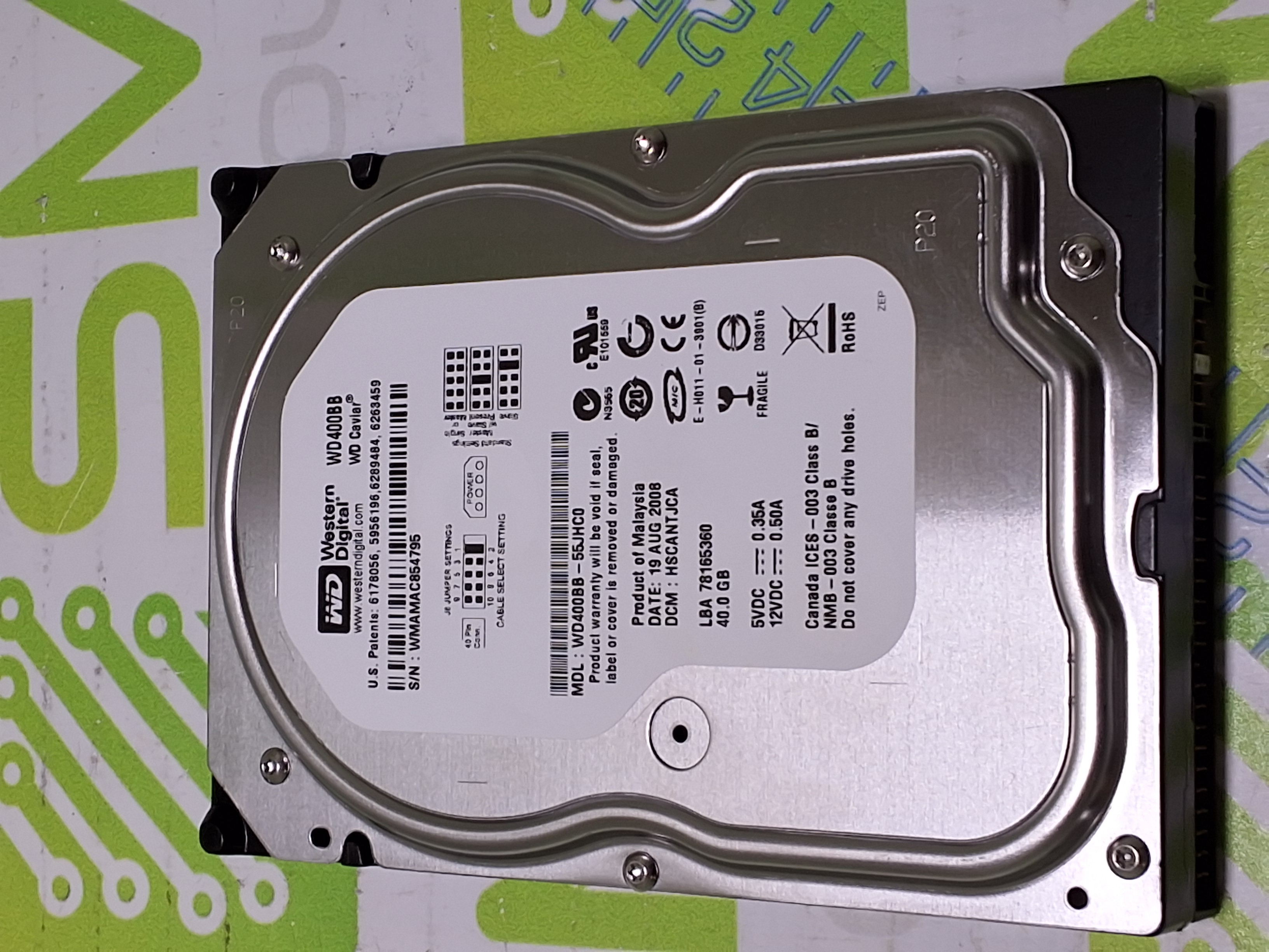 Used WESTERN DIGITAL WD400BB-55JHC0 HARD DRIVE