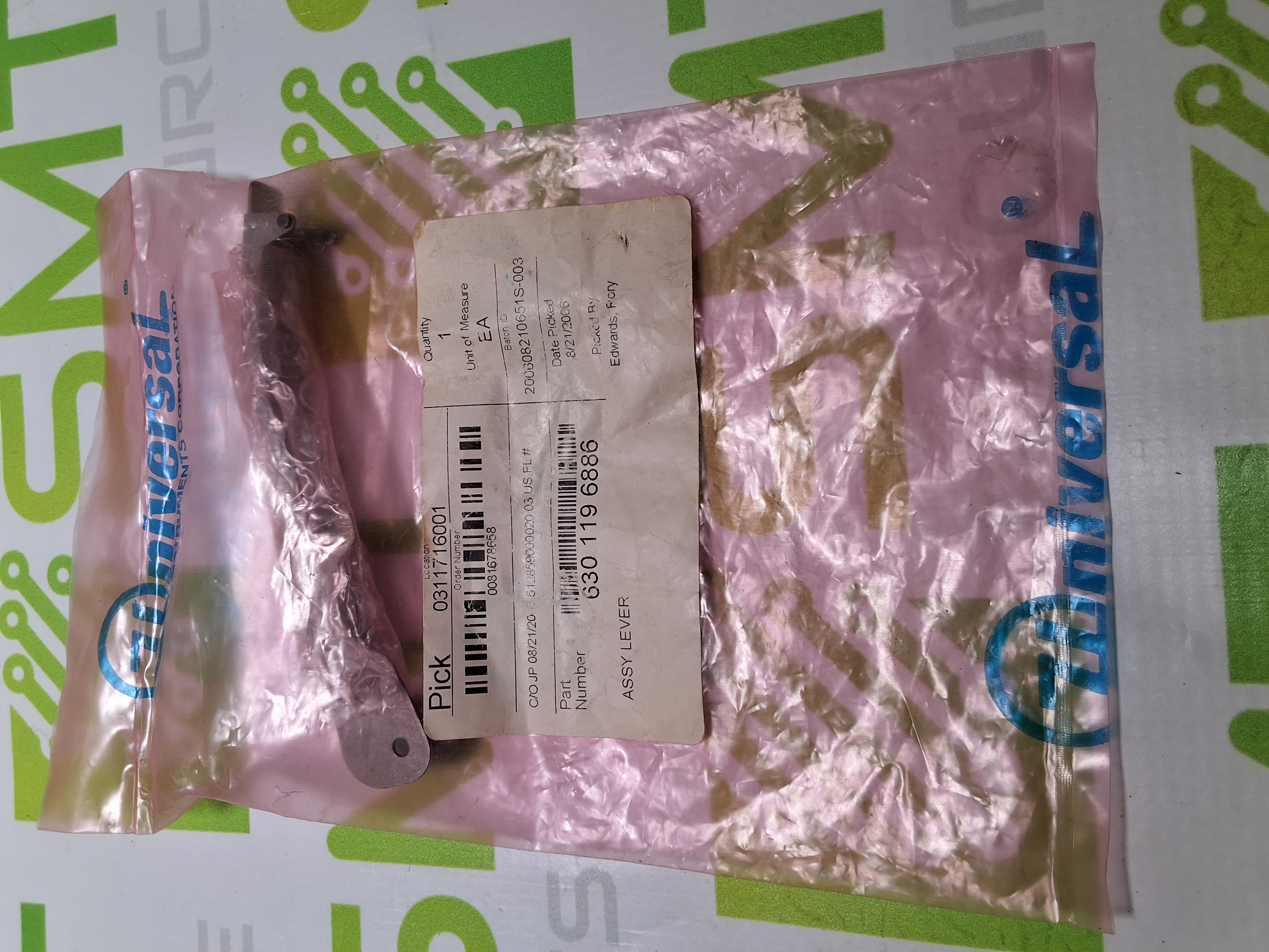 UNIVERSAL INSTRUMENTS 630 119 6886 LEVER ASSEMBLY - NEW