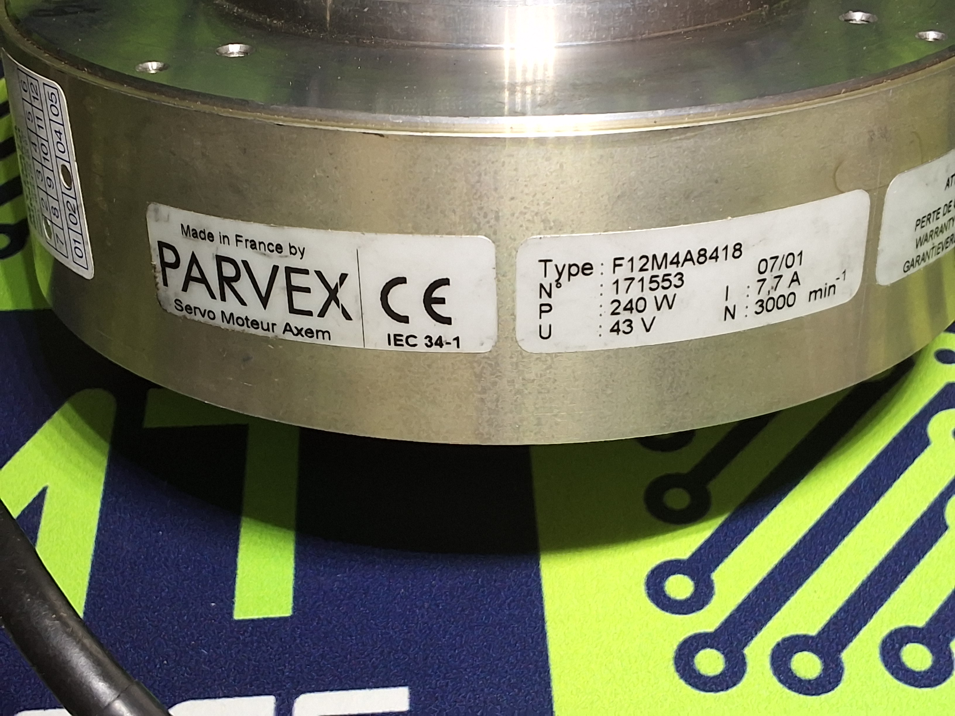 Used MYDATA F12M4A8418 PARVEX SERVO MOTOR L-049-0118