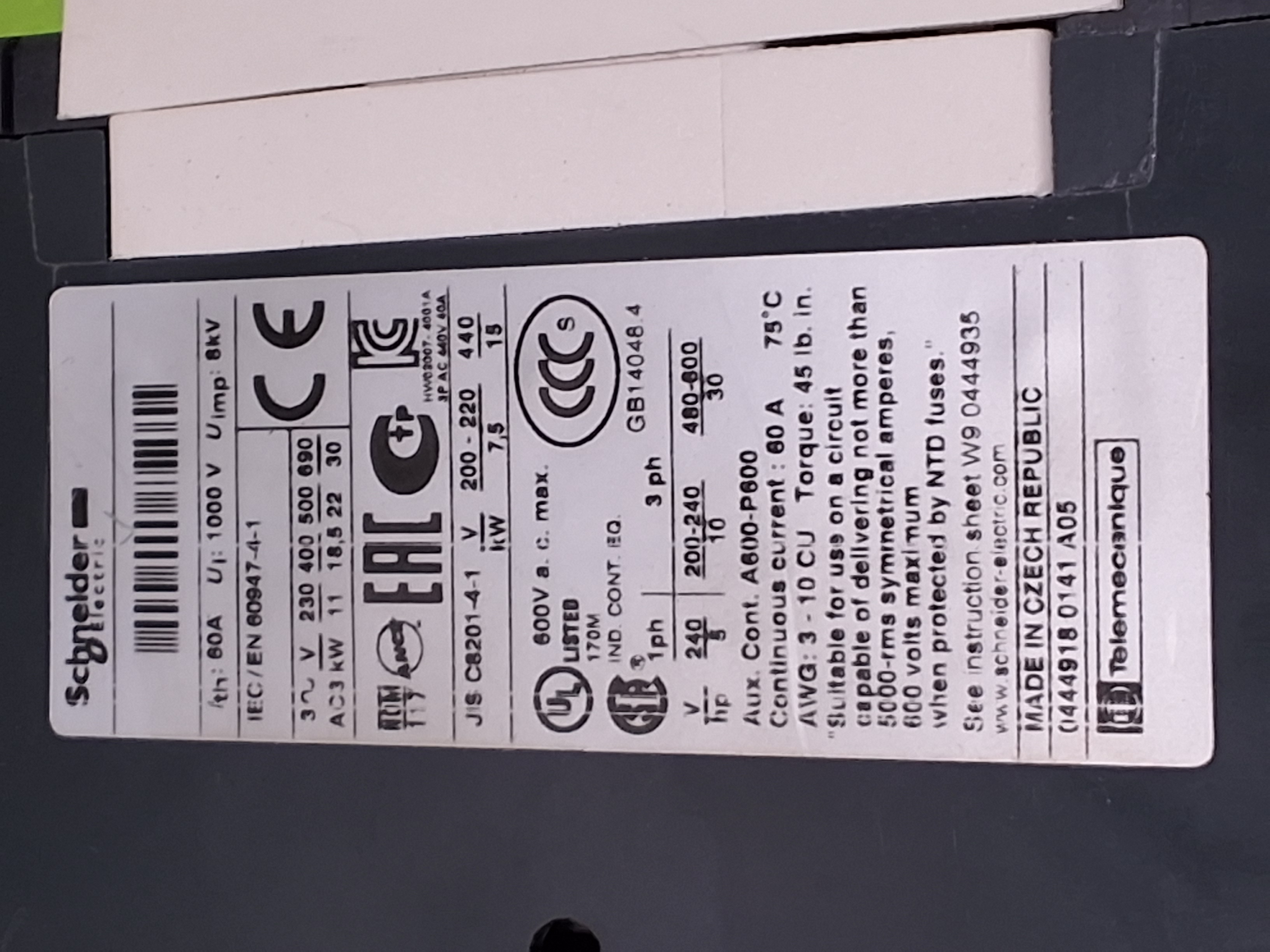 Used SCHNEIDER ELECTRIC LC1D40 CONTACTOR