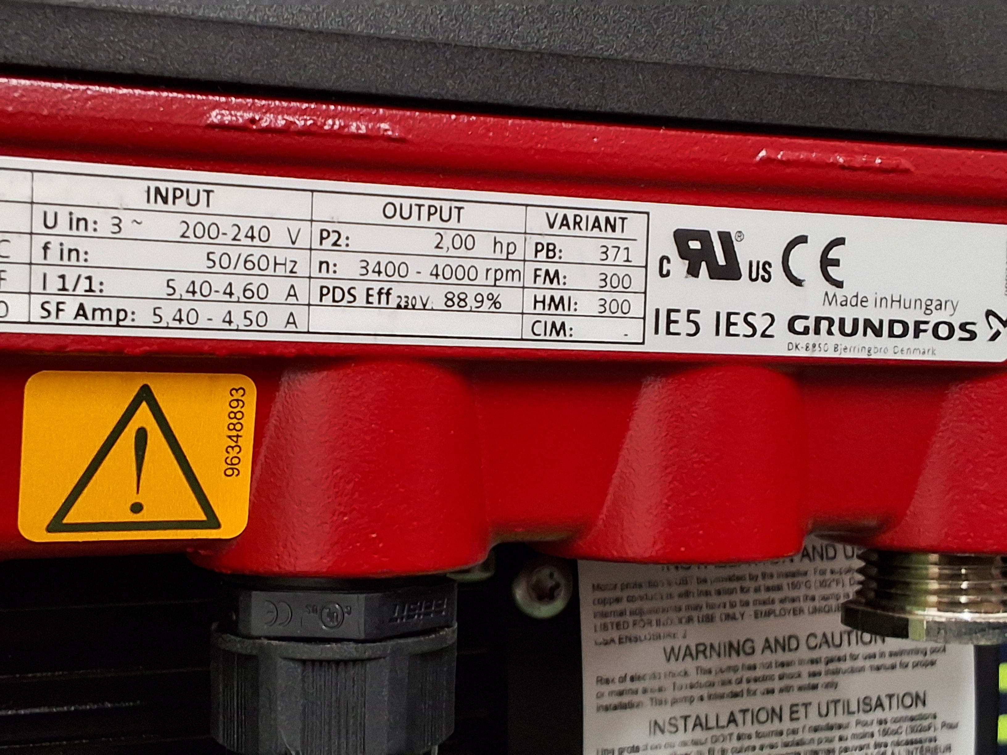 Used GRUNDFOS MLE90C2-CMS2A-IA INTEGRATED VARIABLE-SPEED ELECTRIC MOTOR WITH CENTRIFUGAL PUMP