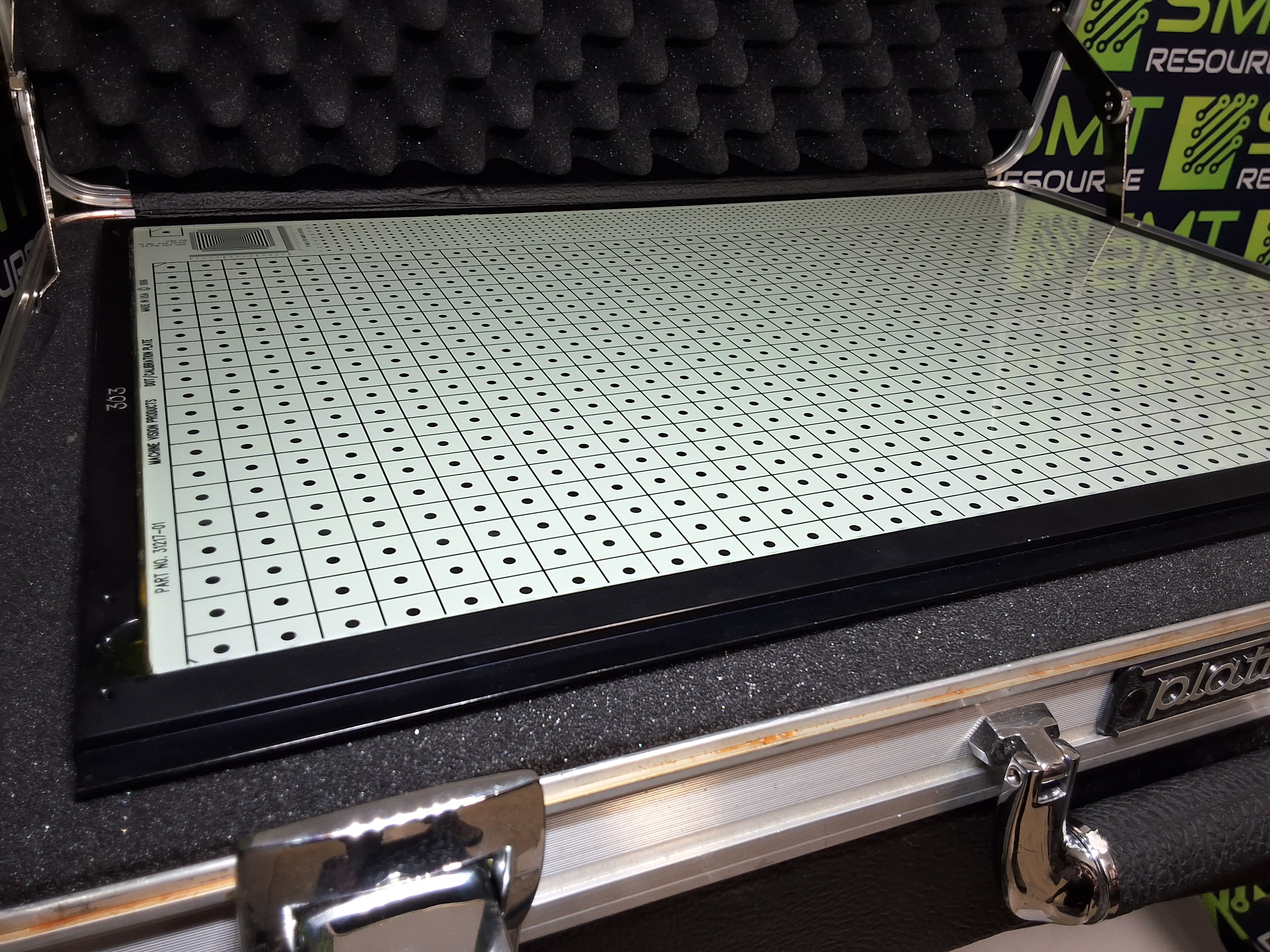 Used MVP 31217-01 AUTOINSPECTOR SPECTRA AOI CALIBRATION GLASS PLATE WITH MVP 34283-11 SPECTRA GREY SCALE CAL PLATE