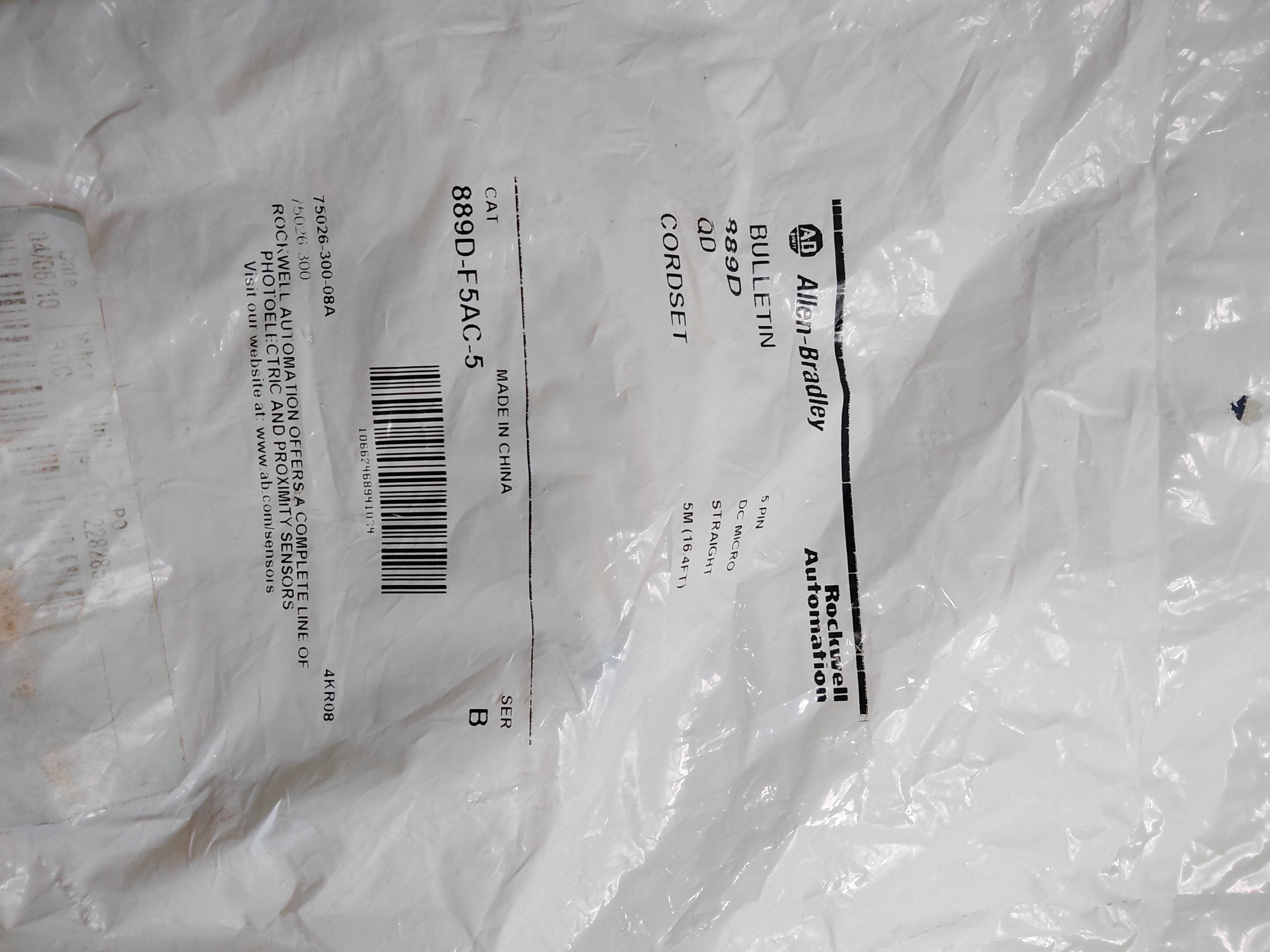 ALLEN BRADLEY 889D-F5AC-R SER B 5pin 5M CORDSET