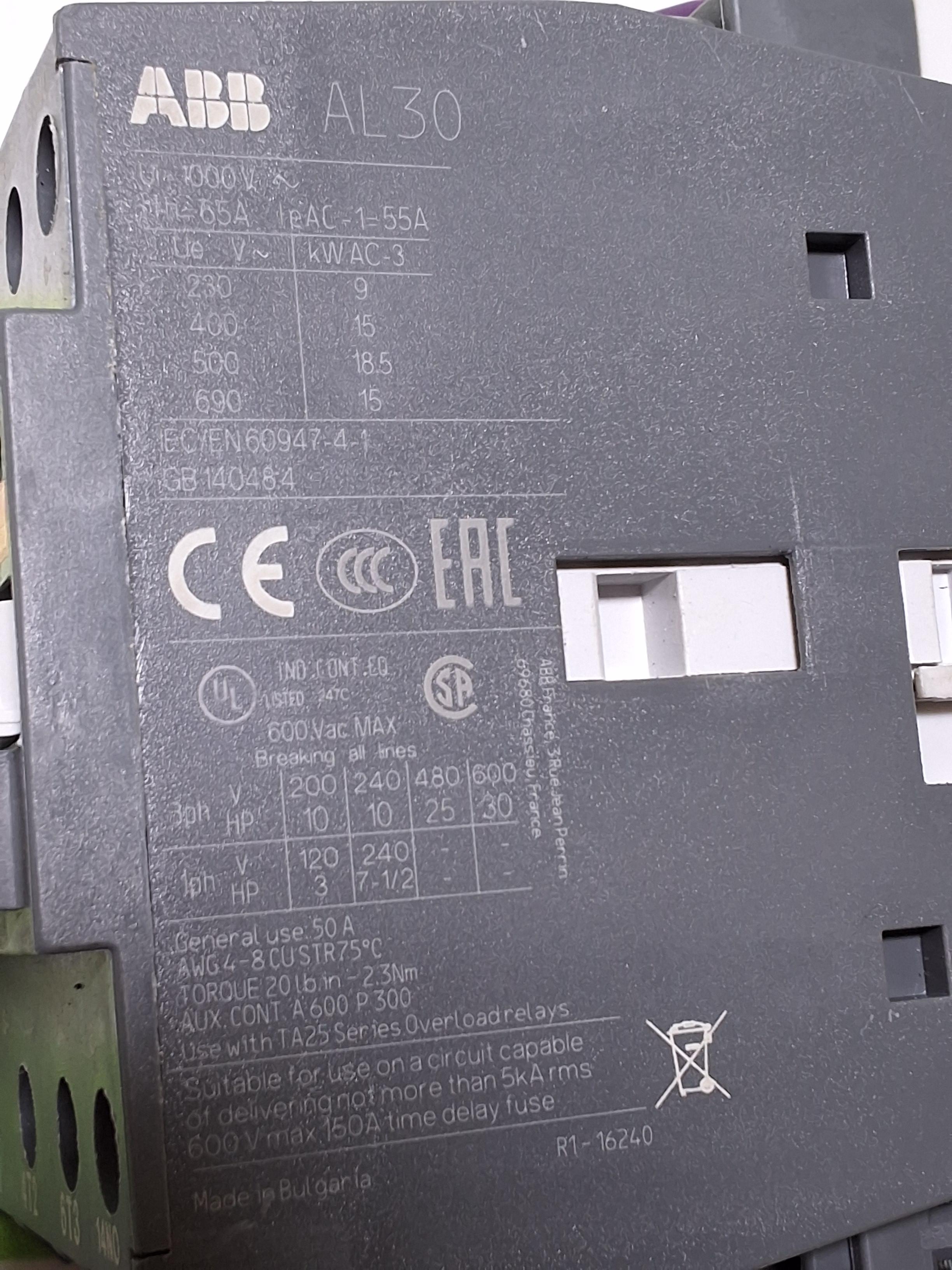 Used ABB AL30-30-10 DC CONTACTOR 24V