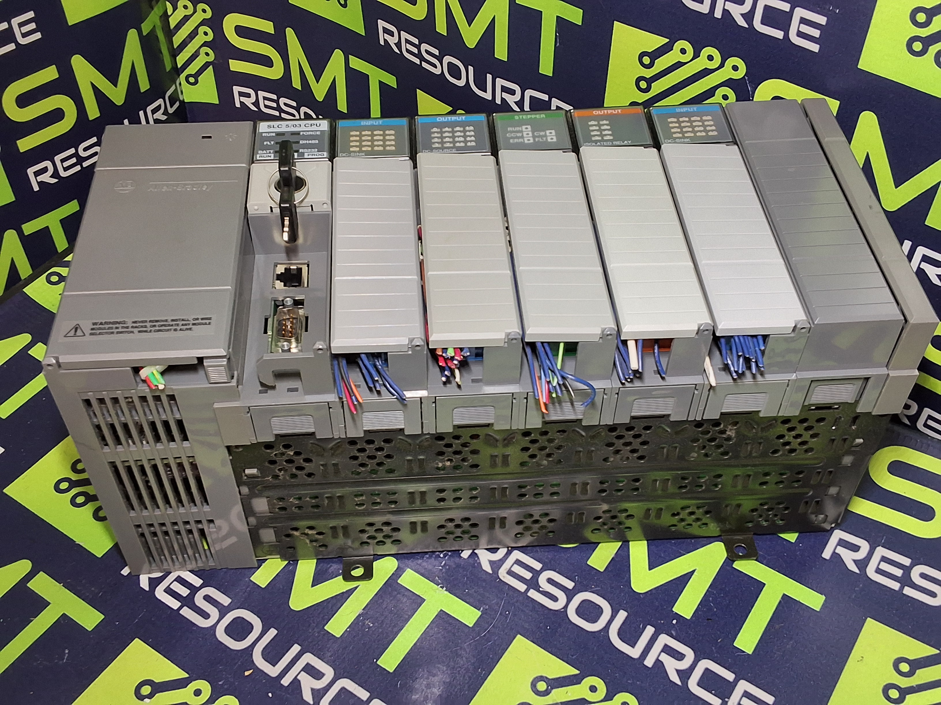 Used ALLEN BRADLEY SLC 500 7-SLOT RACK DC POWER SUPPLY SLC 5/03 CPU MODULE 1746-A7 WITH 2 KEYS