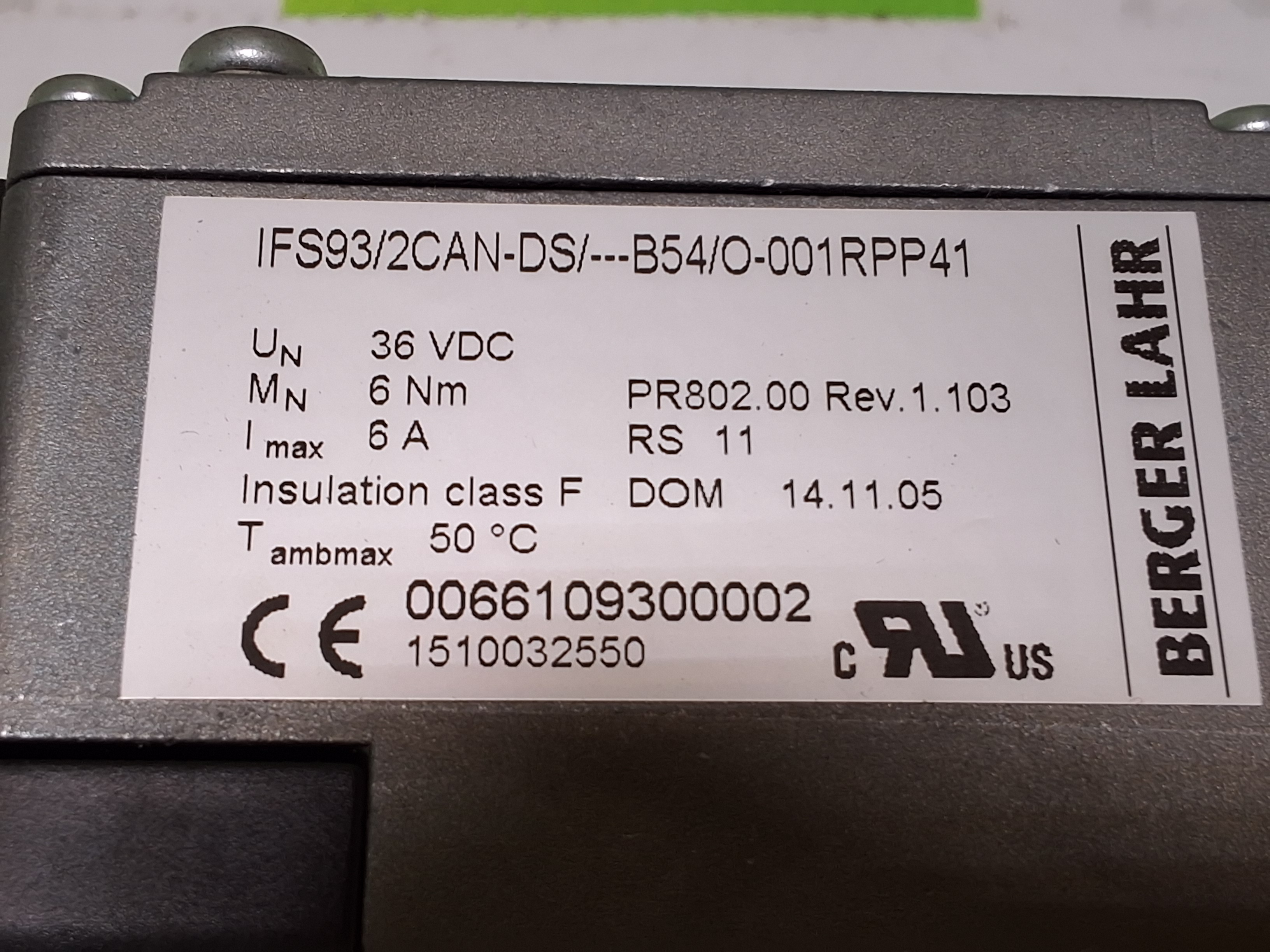 Used BERGER LAHR IFS93/2CAN-DS/---B54/O-001RPP41 SERVO MOTOR