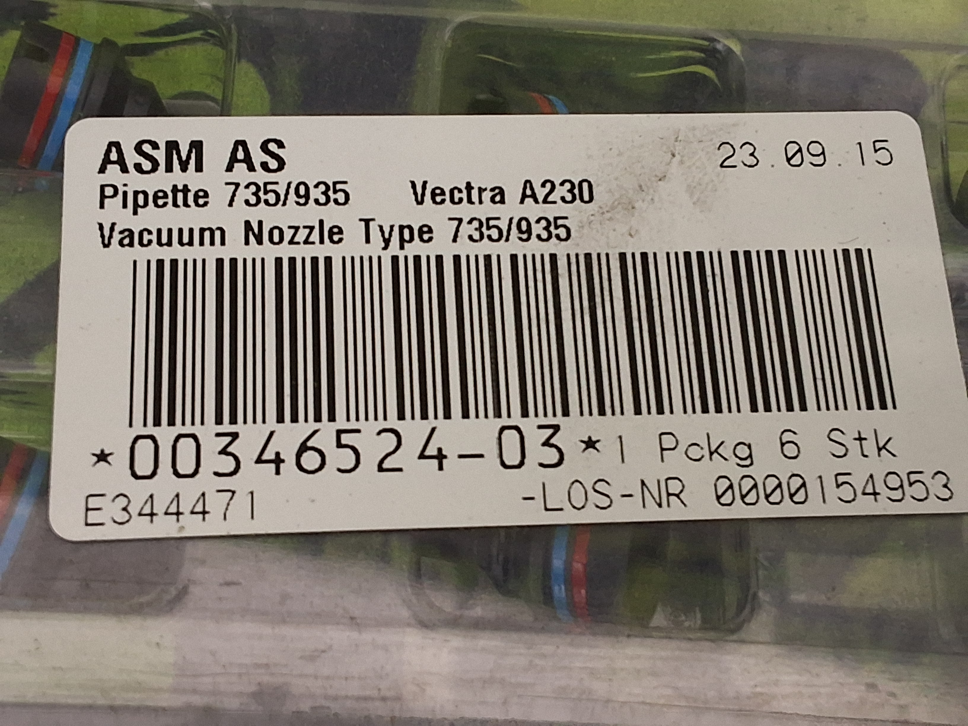 SIEMENS / ASM SIPLACE 00346524-03 TYPE 735 / 935 VECTRA A230 VACUUM NOZZLE LOT OF 6 UNITS - BRAND NEW