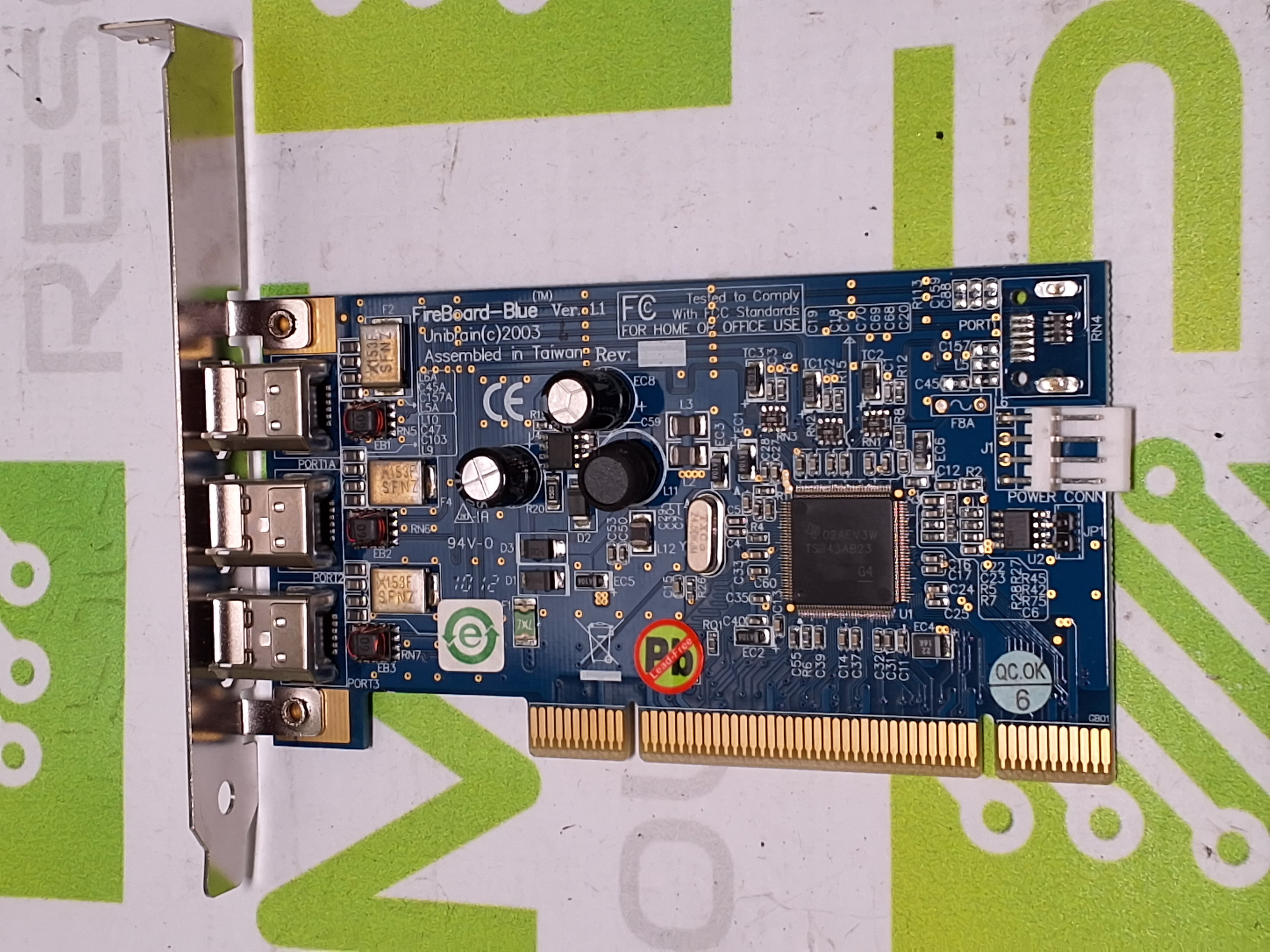Used UNIBRAIN 09902026-1 FIREBOARD-BLUE 3-PORT PCI CARD - WORKING