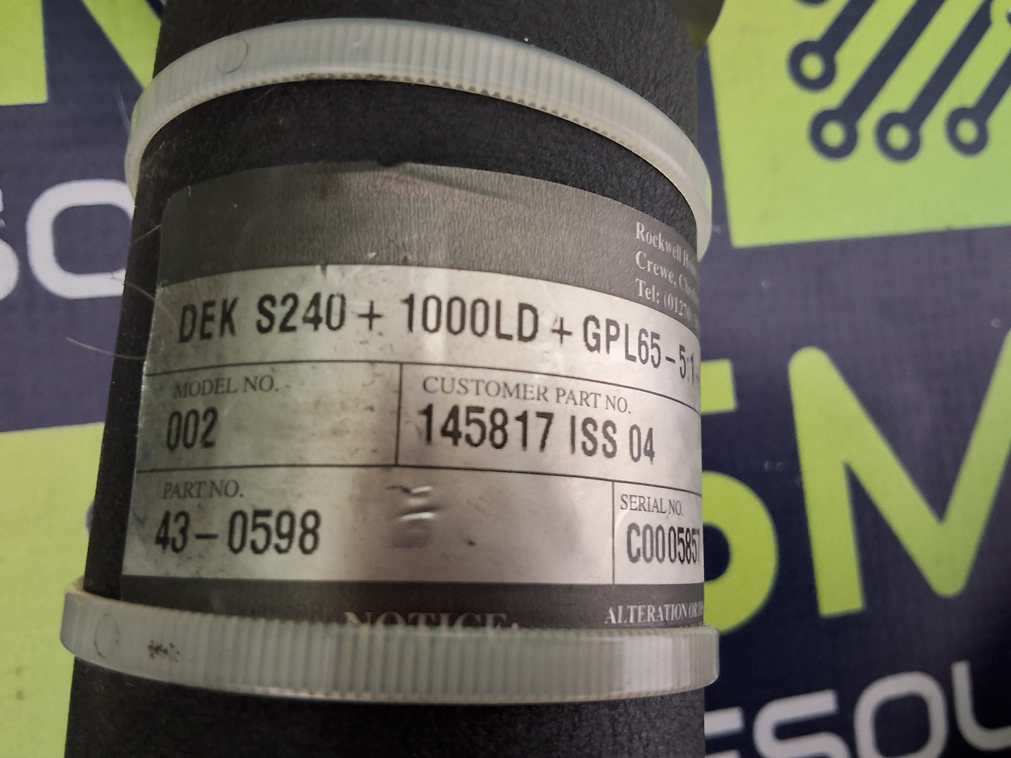 Used ROCKWELL DEK S240+1000LD+GPL65-5:1+CONS MOTOR WITH GYSIN GPL065-1V/5-1 