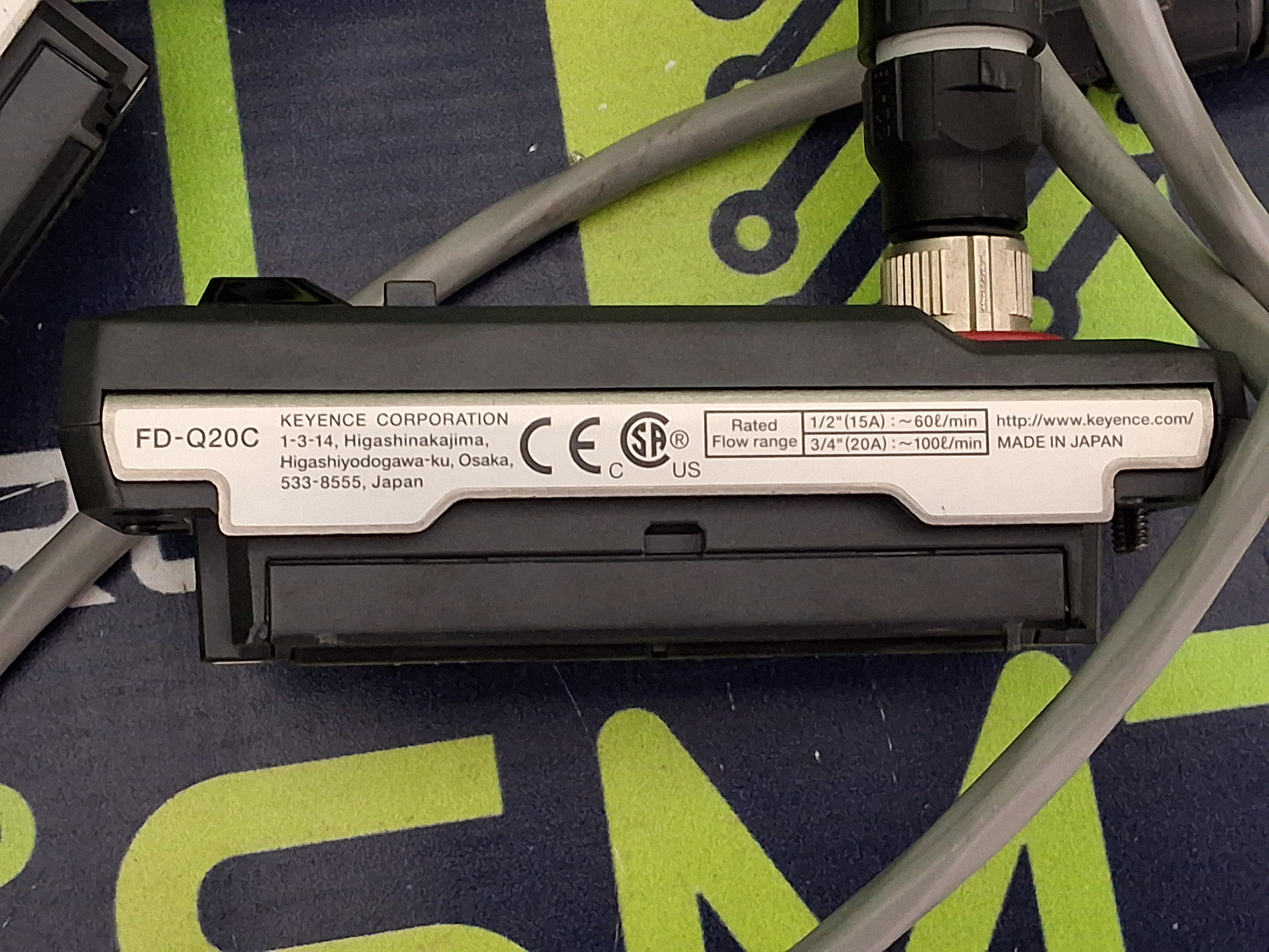 Used KEYENCE FD-Q20C DIGITAL FLOW SENSOR WITH 4-PIN CABLE FD-Q SERIES