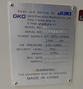 Used JUKI GKG-GL Screen Printer