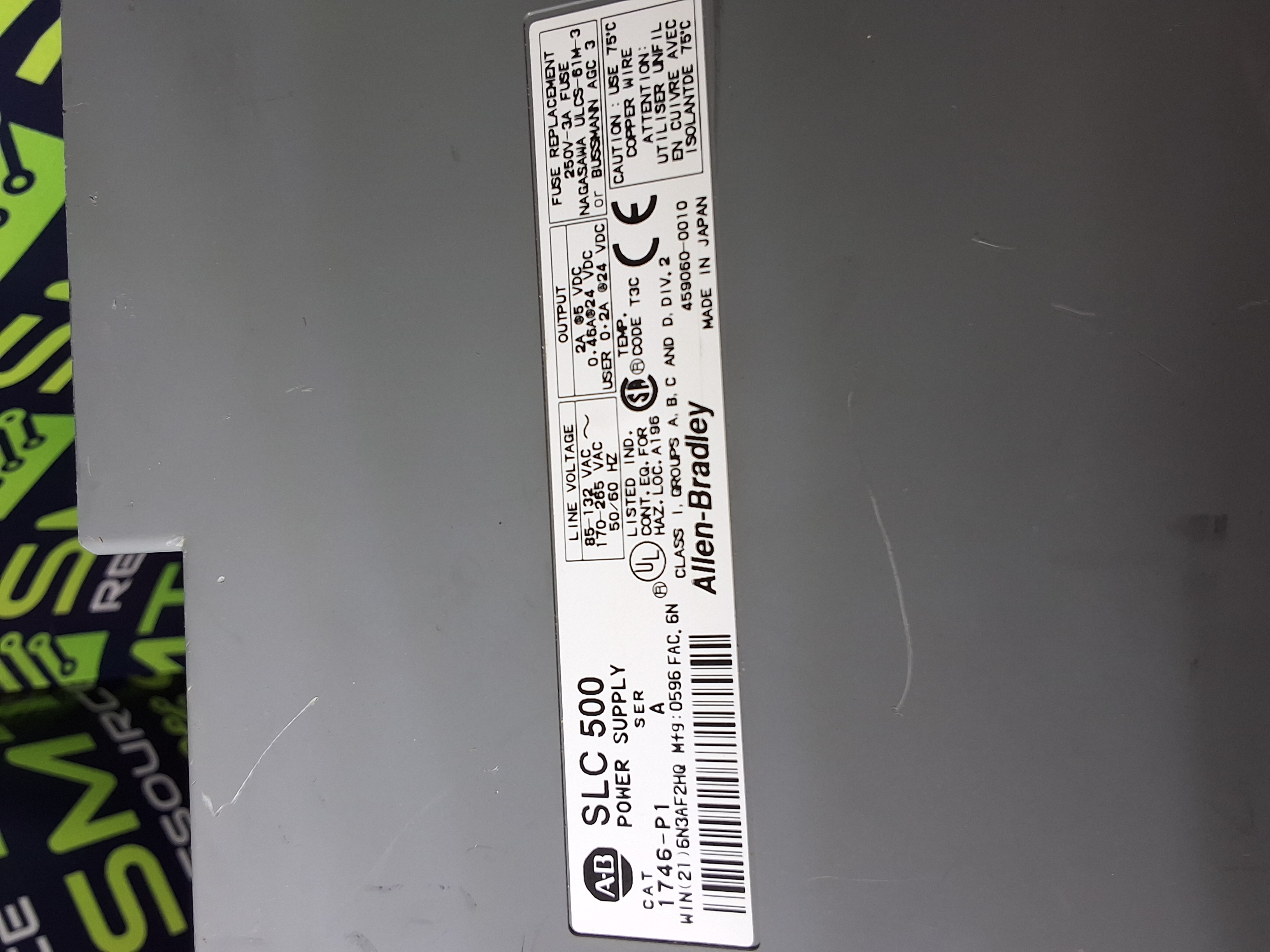 Used ALLEN BRADLEY SLC 500 7-SLOT RACK DC POWER SUPPLY SLC 5/01 CPU MODULE 1746-A7