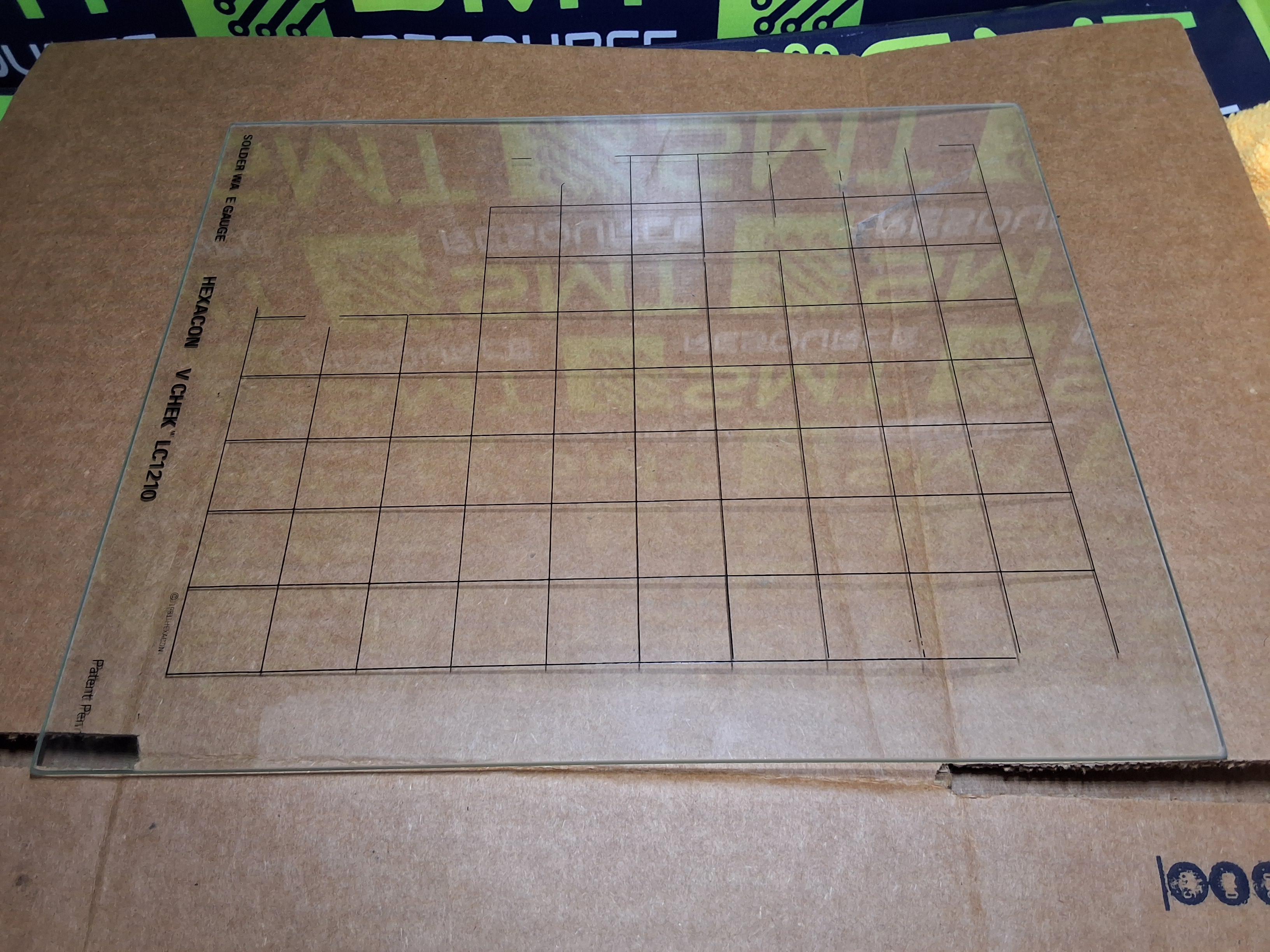 Used HEXACON LC1210 LEV CHEK WAVE SOLDERING GLASS GAUGE 12 x 10 x 1/8