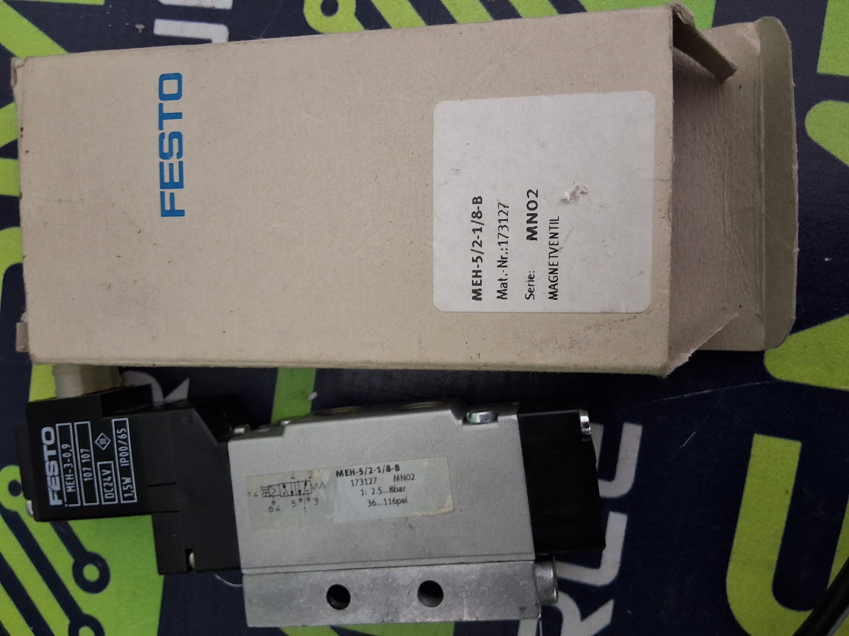 Used FESTO MEH-5/2-1/8-B / 173127 PNEUMATIC SOLENOID VALVE