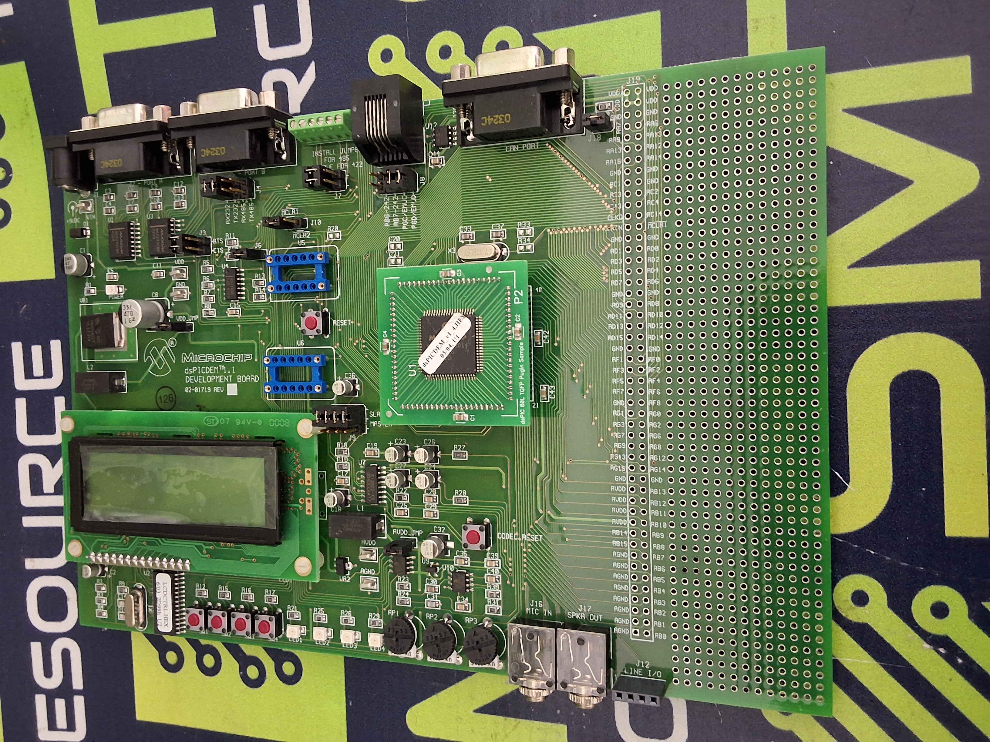 Used MICROCHIP 02-01719 dsPICDEM 1.1 DEVELOPMENT BOARD 05-01719AA ASSY# 02-01719-R2