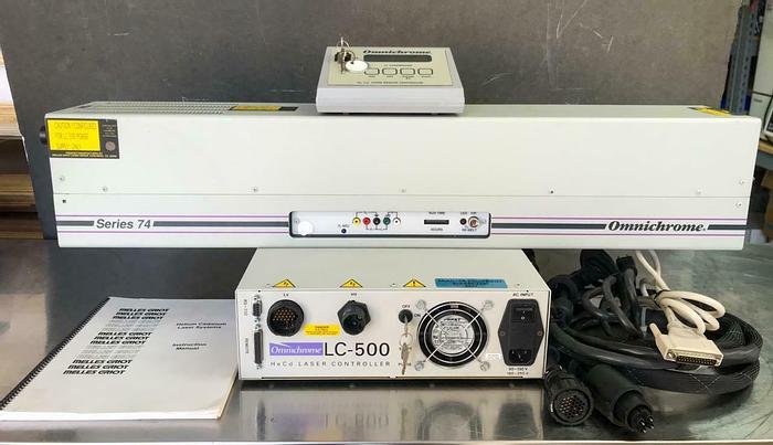 Used Omnichrome Series 74, 45-MRM-302-120 HeCd Laser & LC-500 HeCd Controller (6657)W