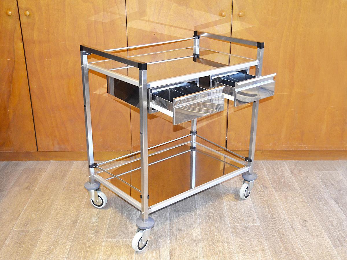 D'occasion GUÉRIDON INOX AVEC DEUX TIROIRS 82 X 53 X H. 95 CM