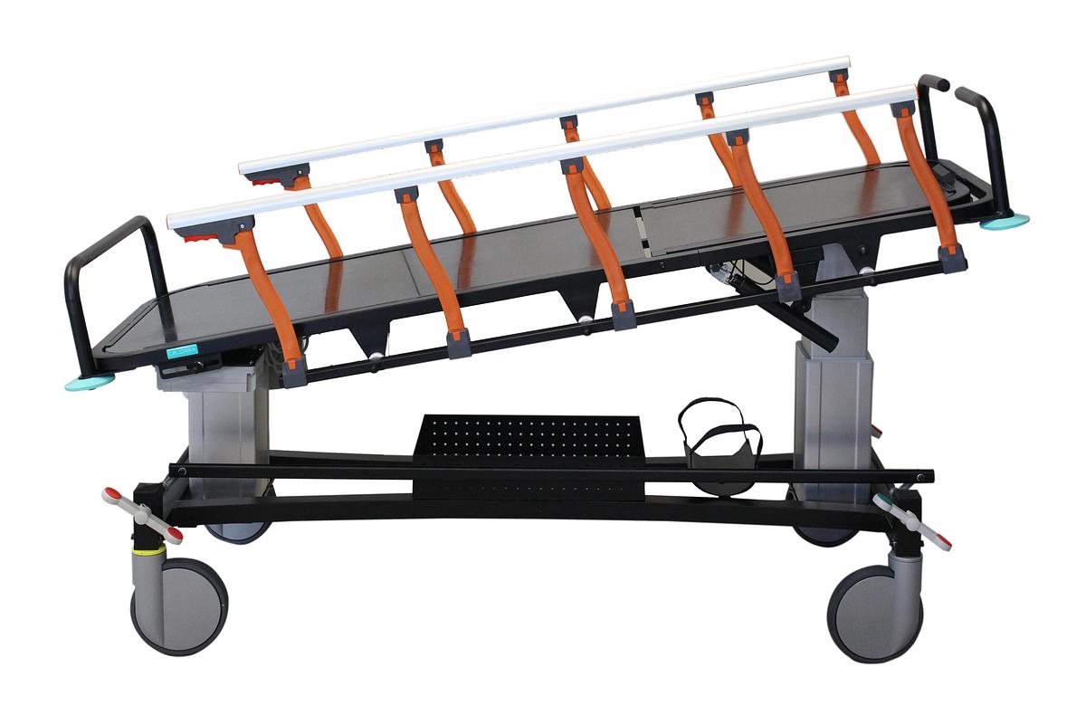 Neuf BRANCARD ÉLECTRIQUE, RADIOLUCENTE EN CARBONE, RÉGLABLE EN HAUTEUR AVEC COLONNES VERTICALES CALDARA