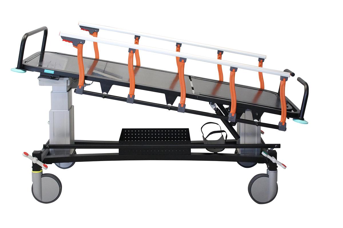 Neuf BRANCARD ÉLECTRIQUE, RADIOLUCENTE EN CARBONE, RÉGLABLE EN HAUTEUR AVEC COLONNES VERTICALES CALDARA