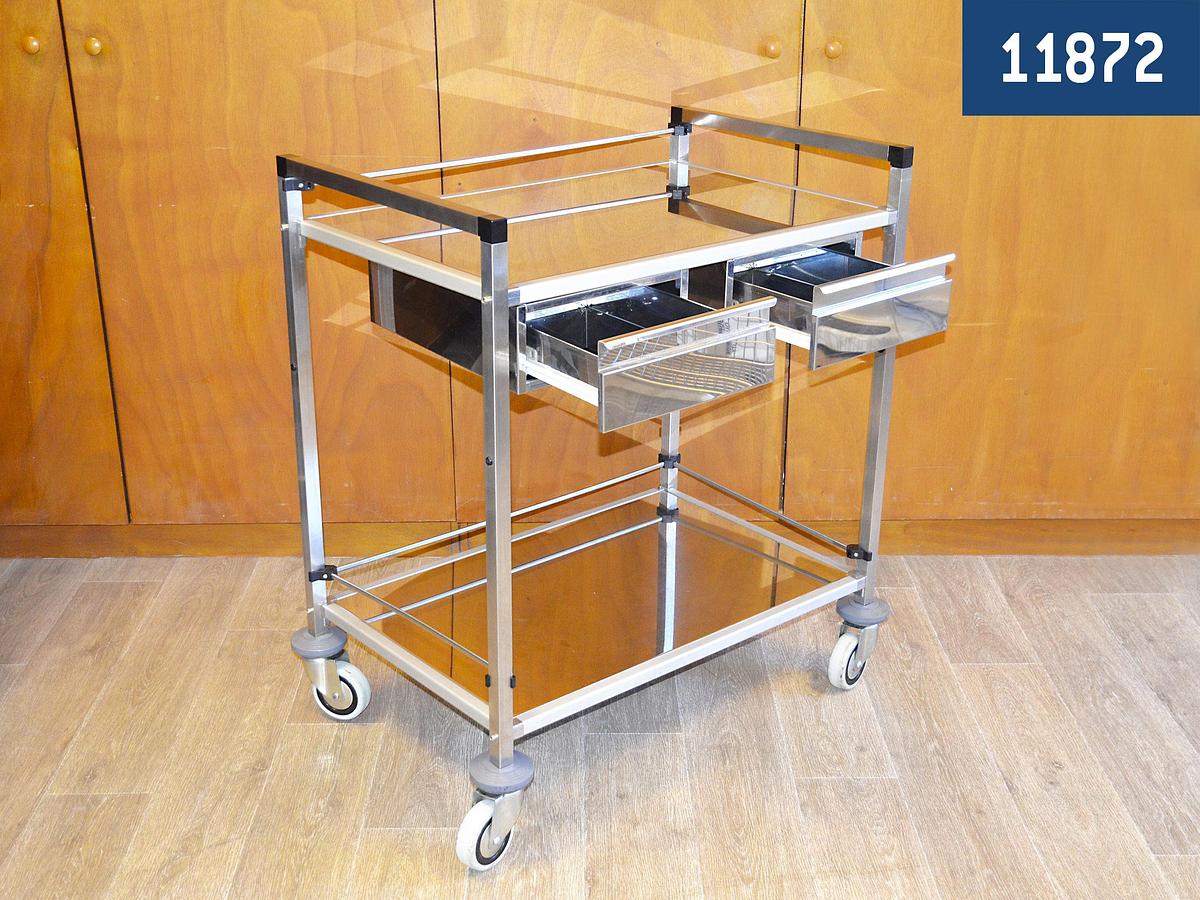 D'occasion GUÉRIDON INOX AVEC DEUX TIROIRS 82 X 53 X H. 95 CM