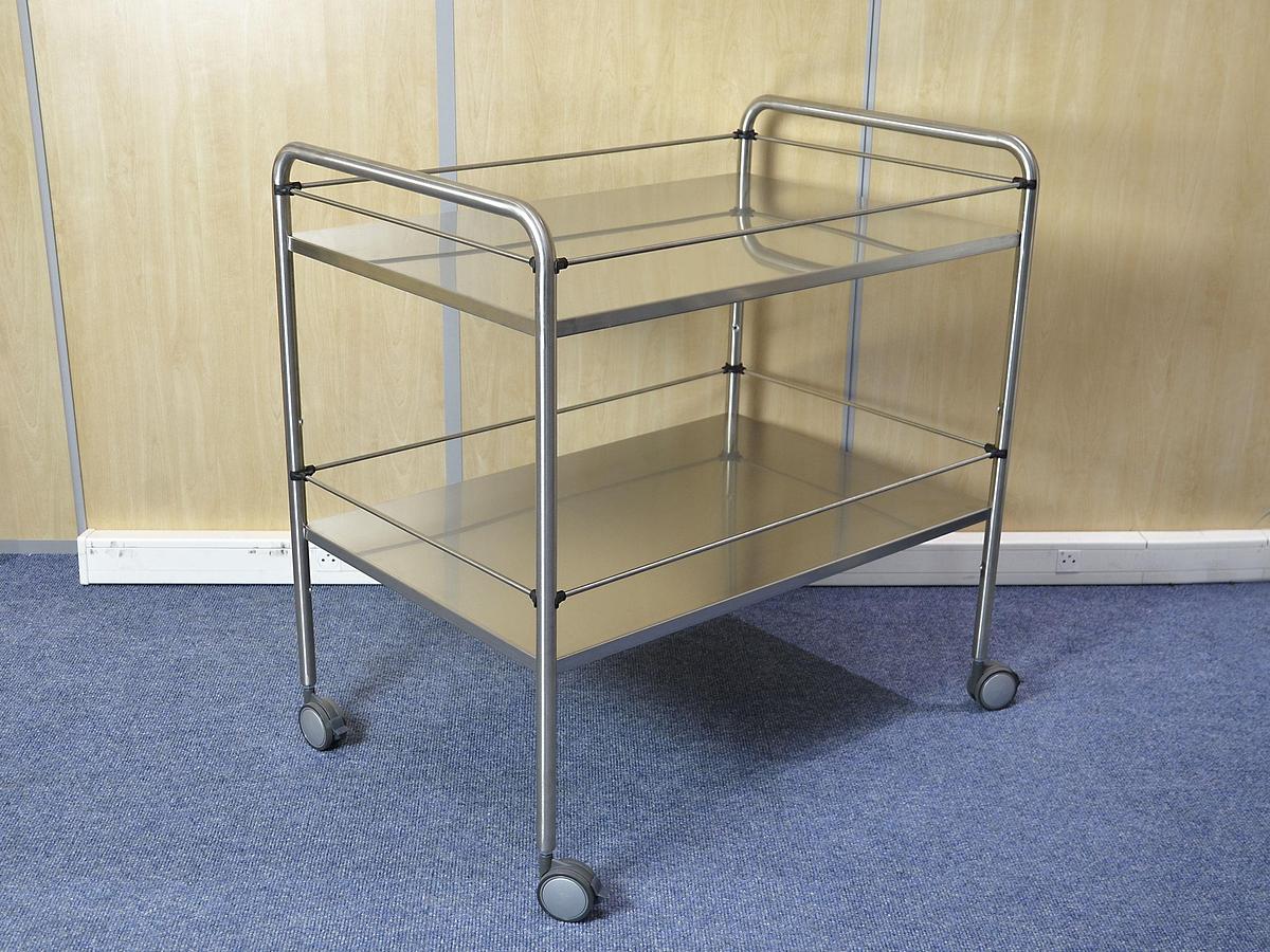 Neuf GUÉRIDON EN INOX AVEC GALERIES ET DEUX PLATEAUX