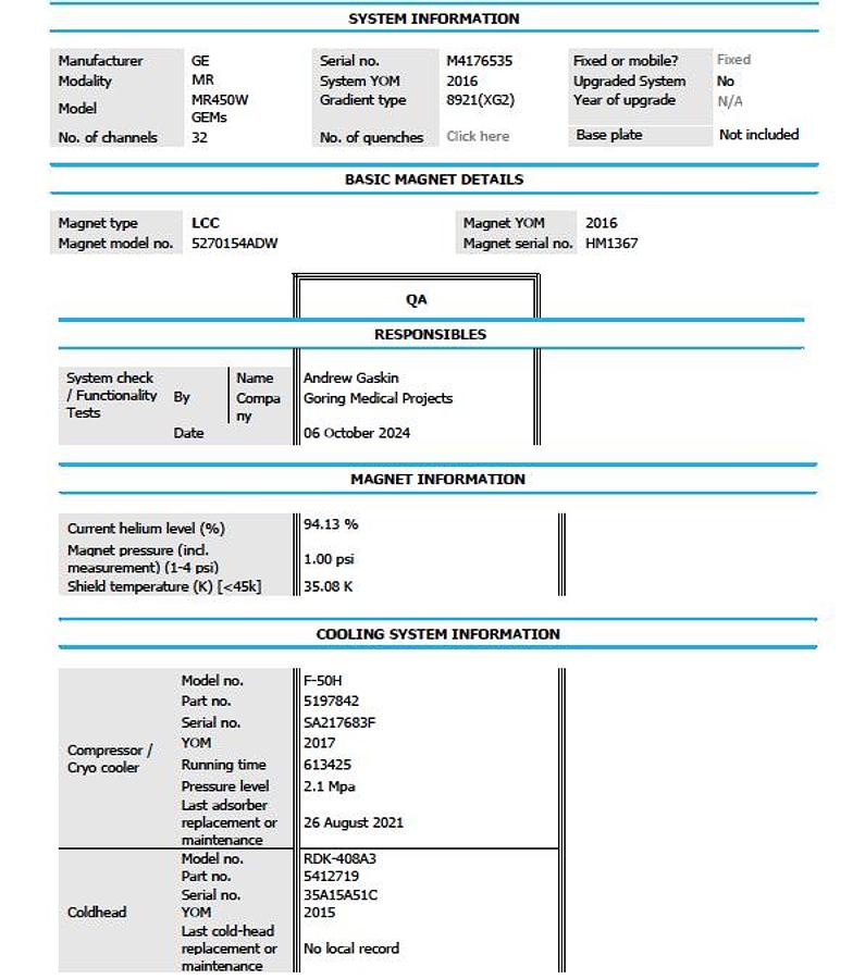 D'occasion SYSTÈME D’IRM GE MR450w GEMs 1.5T