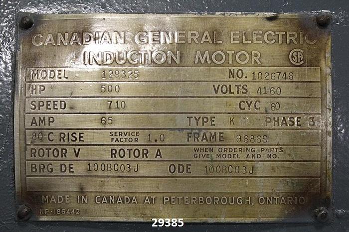 Refurbished General Electric 129325 AC Motor, 500 HP, 710 RPM #29385
