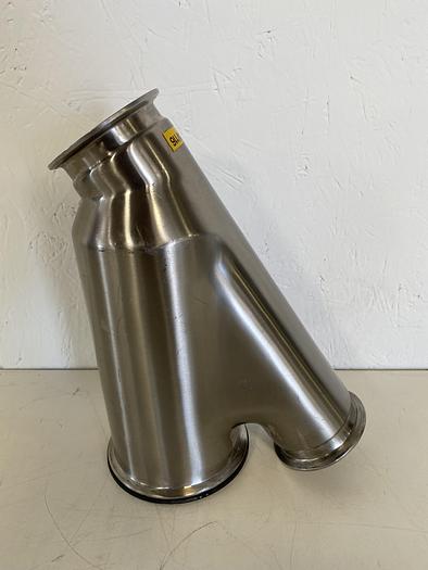 Used Stainless Steel Tri-Clamp Lateral Reducer w/ 2 3" Sanitary Fittings & 1 5" OD