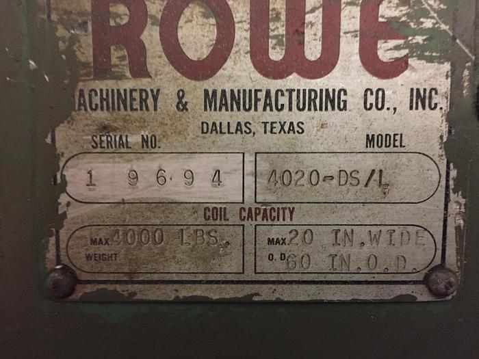 Used 4,000LB x 24" WIDE ROWE MOTORIZED UNCOILER