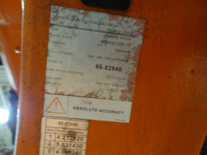 Used ABB IRB 6640 6 AXIS CNC ROBOT 235KG X 2.55 REACH IRC5