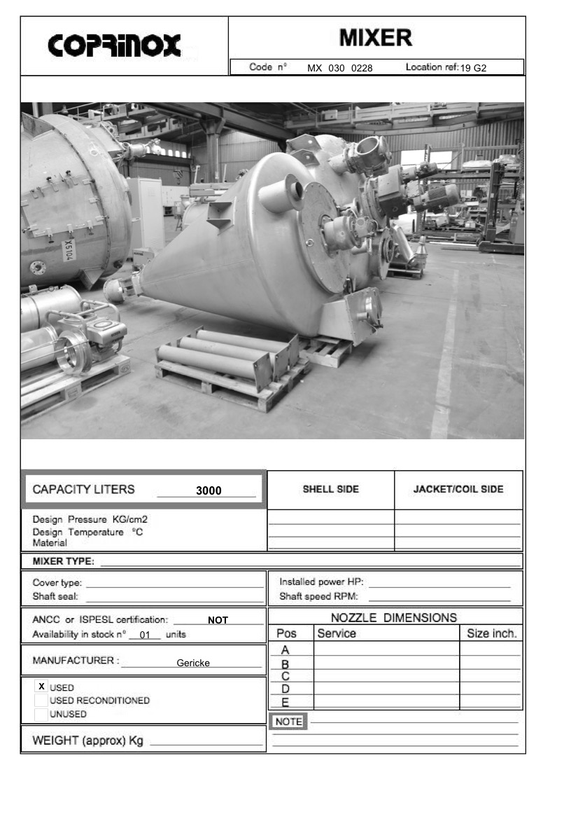Used 3000 Liters Gericke mixer