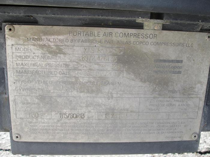 Used 2014 Atlas Copco XAS 185 Mobile Air Compressor