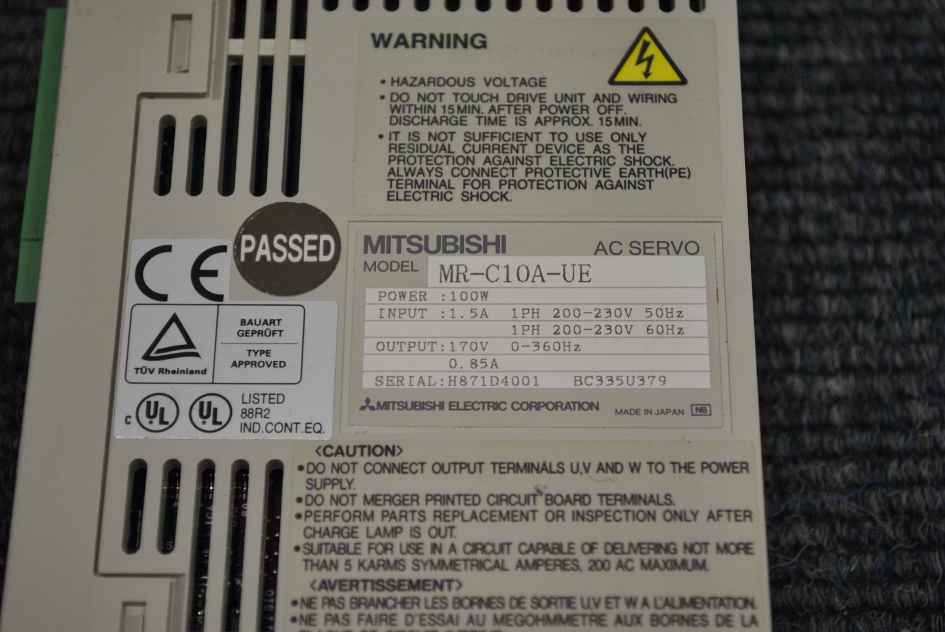 Used Mitsuishi melservo ac servo driver mr-c10z-ue