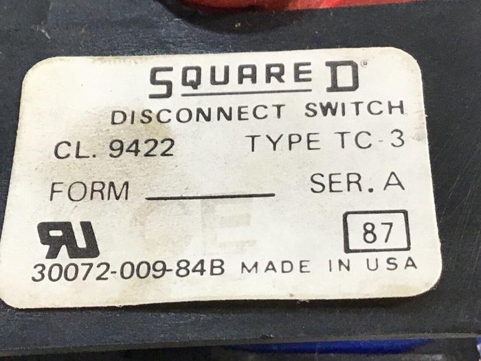 Used SQUARE D 30 Amp Disconnect Switch LR44199 #130757