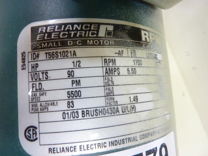 Used RELIANCE ELECTRIC 1/2 HP DC Motor T56S1021A #44579