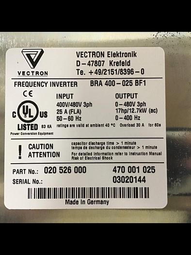 Used BRANSON Vectron Frequency Inverter BRA 400-025 BFI Used