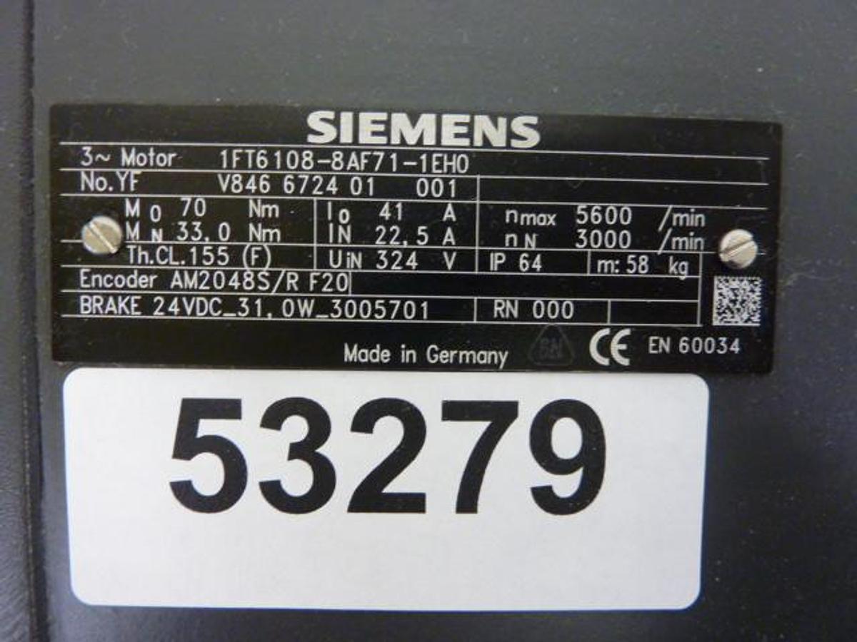 Used SIEMENS Servo Motor IFT6108-8AF71-1EH0 #53279