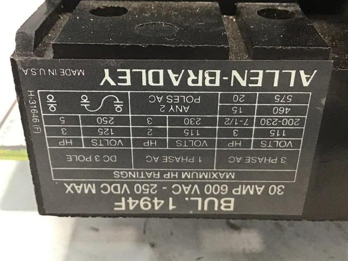 Used ALLEN BRADLEY 30 Amp Fuse Block Plate 1494F-C633 SER B #140978