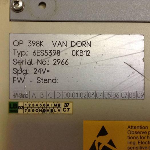 Used VAN DORN OP 398K Pathfinder Operator Control 6ES5398-0KB12 Used