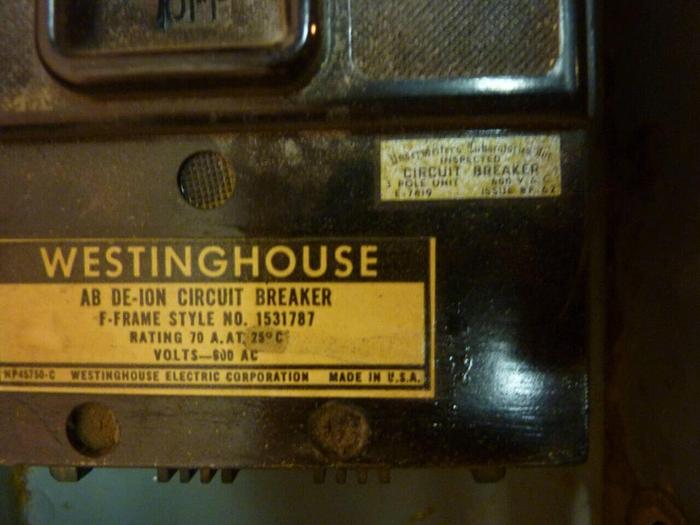 Used WESTINGHOUSE 20 Amp Bus Disconnect Switch 1470598-A #24424