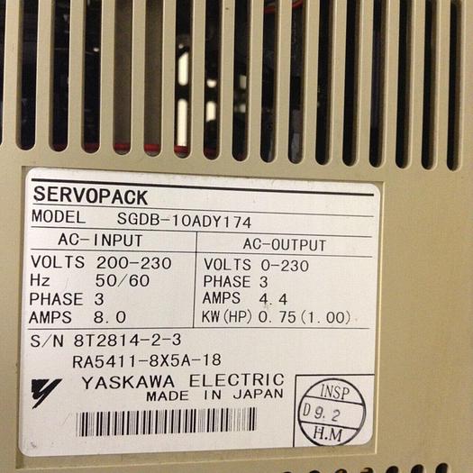 Used YASKAWA ELECTRIC ServoPack SGDB-10ADY174 #72871