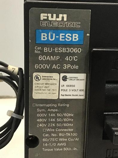 Used FUJI ELECTRIC 60 Amp Circuit Breaker BU-ESB3060 #127459