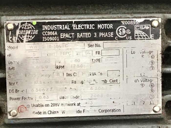 Used INDUSTRIAL ELECTRIC REELS 5 HP Motor WWE5-18-184TC Used